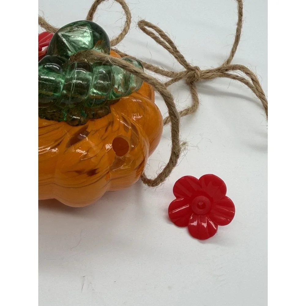 Small Glass Hummingbird Feeders for Outdoors Hanging - Hand Blown Glass Pumpkin